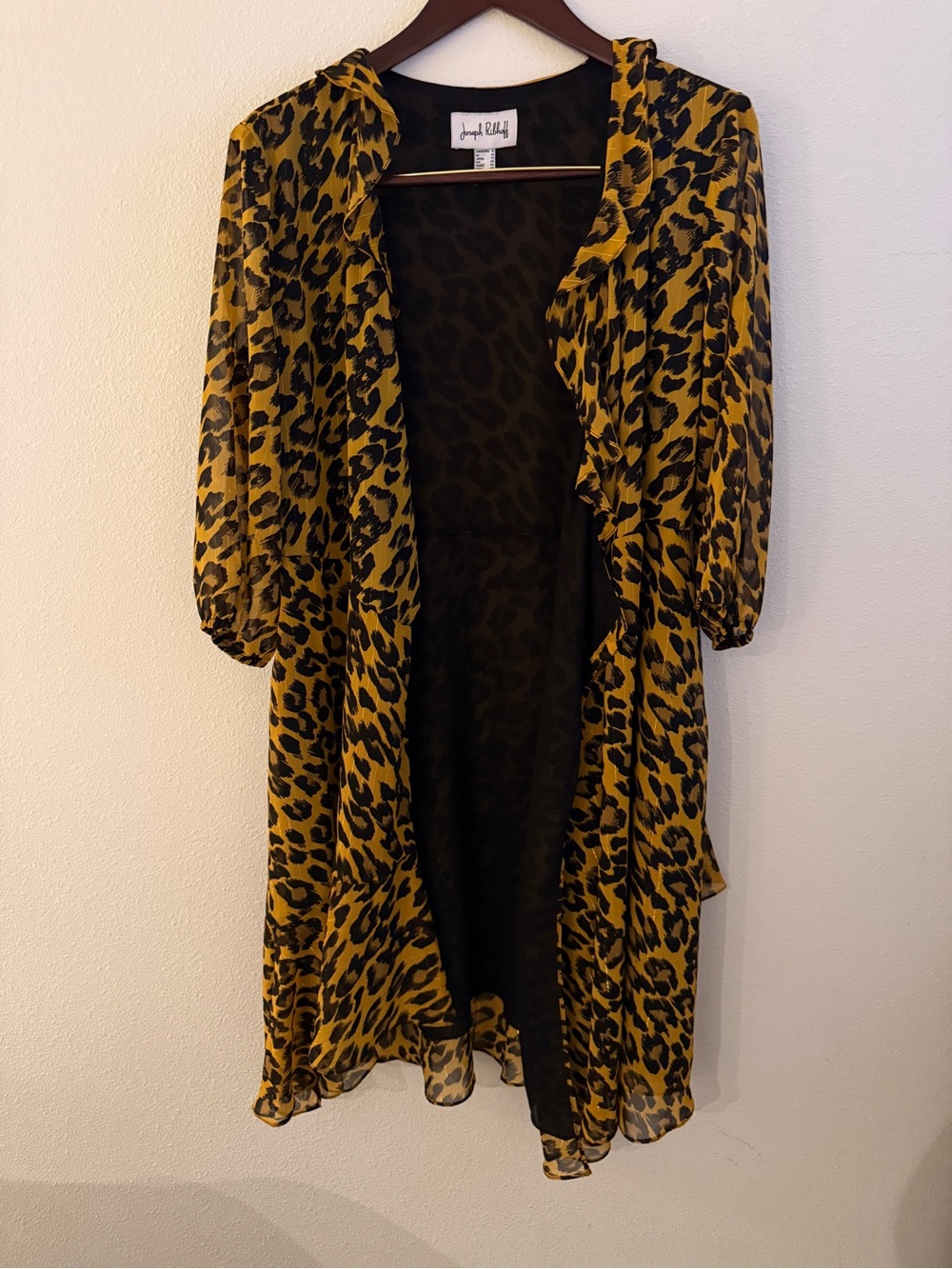 Joseph Ribkoff Leopard Print Chiffon Duster Blouse Size 12 Sheer Kimono